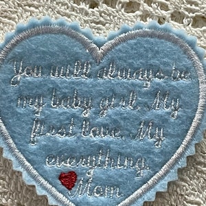 BRIDE WEDDING DRESS 3&quot;- Special Wording, You will always be, Something Blue, Personal Bride Gift, Wedding Keepsakes, Sew-Iron, Multi Options