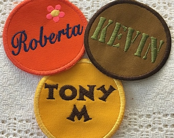 Custom Circle Name Patch: Multi Fabric, Sew or Iron On (3.5 inch)