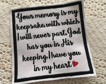 MEMORY Shirt PILLOW PATCH 5", Memory Patch, Memory Patch, Iron-Sew On, Your Memory Is My Keepsake, Personalized Patch, Multi Color Option