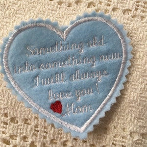 WEDDING DRESS KEEPSAKE- 3" Something Old, Bride Gift Bride, Wedding Memory, Sew-Iron On, Create Your Own Wording, Multi Options, Quick Ship