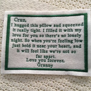 Personalized Memory Quilt Patch: 'A Hug From Me' Poem (5x7)