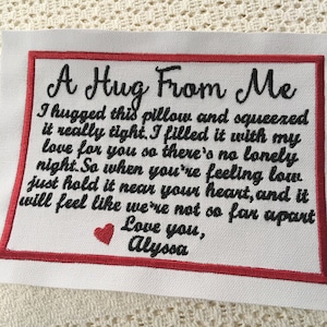 Personalized Memory Quilt Patch: 'A Hug From Me' 5x7 Addition