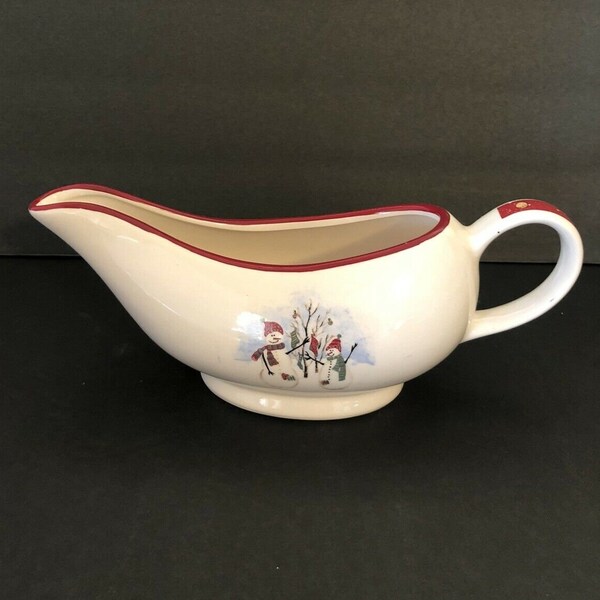 Royal Seasons Stoneware Gravy Boat Holiday Snowmen Christmas Winter