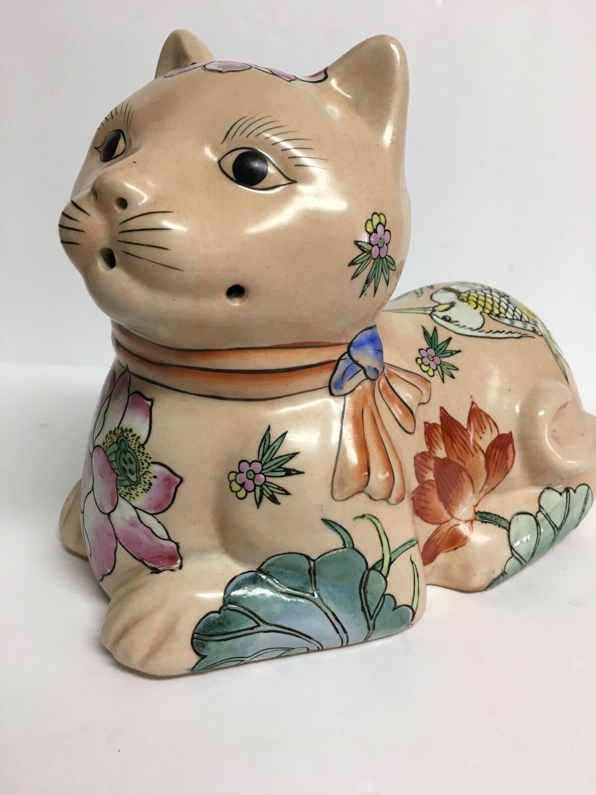 Vintage Asian Style Cat Figurine With Carved and Hand Painted Etsy