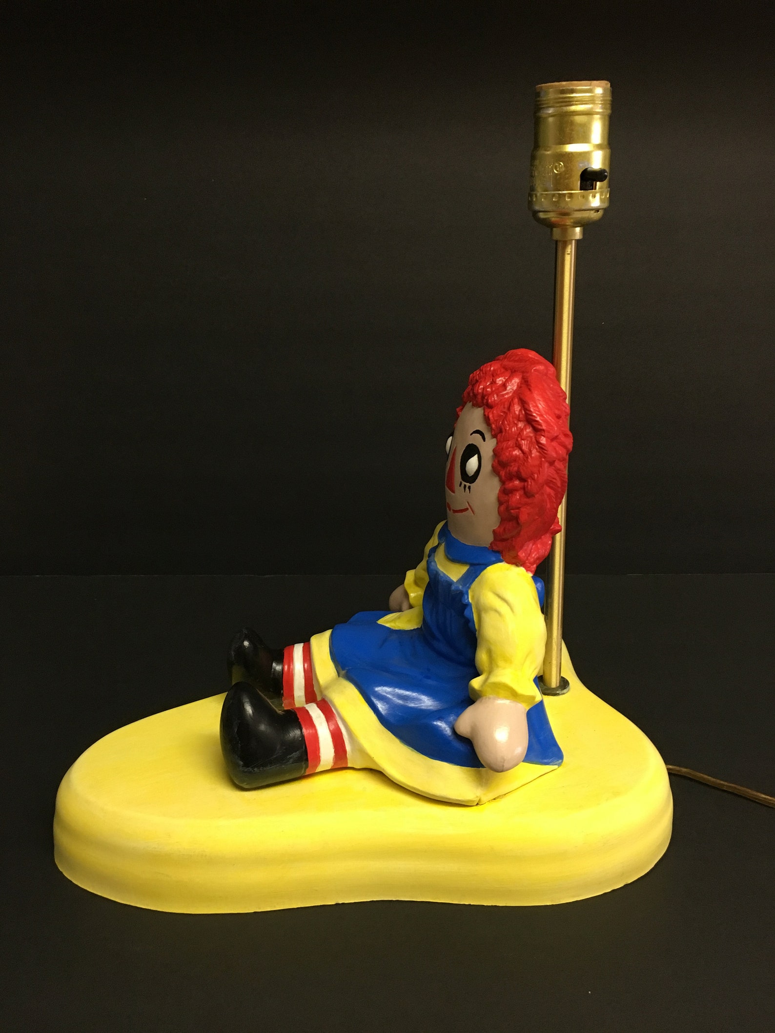 Vintage Kid's Raggedy Ann Doll Lamp, Handpainted Ceramic , Vintage