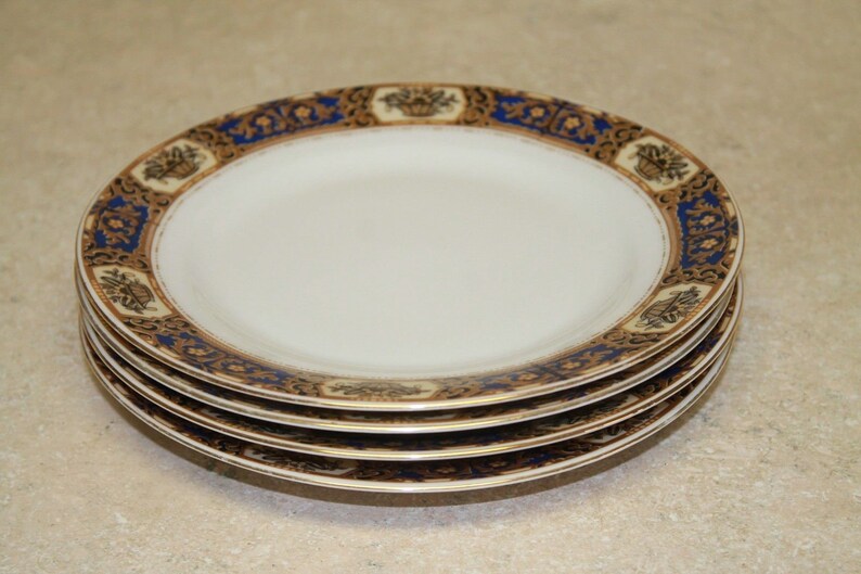 Set of 4 Victoria China Czechoslovakia Gold Trim 7.5 SaladBread Plates