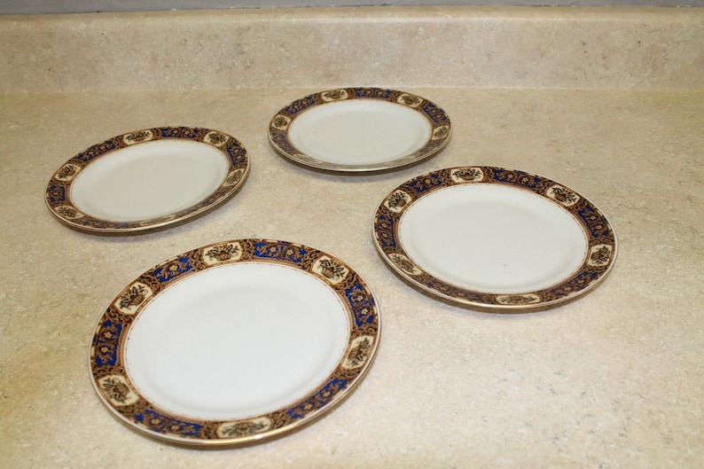 Set of 4 Victoria China Czechoslovakia Gold Trim 7.5 SaladBread Plates