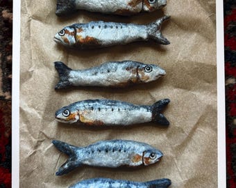 Fine art giclee print of spun cotton sardines