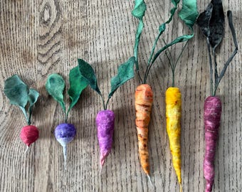 Set of spun cotton root vegetable ornaments
