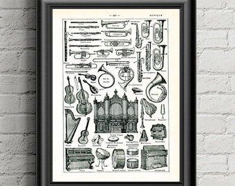 Musical Instruments Organ Violin  Antique Lithographs Digital Vintage Wall Decor Gift Birthday, Boyfriend, Husband or Anniversary Print