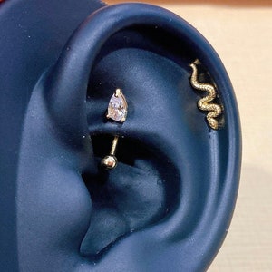 Snake  piercing/ ball backing/ Internally Threaded Labret/  Cartilage/Tragus Barbell/Helix Earring/conch piercing/helix /snake earring/L13