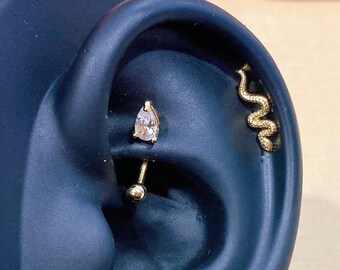 Snake  piercing/ ball backing/ Internally Threaded Labret/  Cartilage/Tragus Barbell/Helix Earring/conch piercing/helix /snake earring/L13