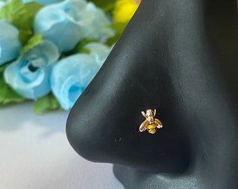 BUMBLE BEE nose ring, small nose piercing, cute nose studs jewelry, L bend, nose bone, nose ring, cartilage earring, hypoallergenic 20G, 32
