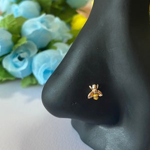 BUMBLE BEE nose ring, small nose piercing, cute nose studs jewelry, L bend, nose bone, nose ring, cartilage earring, hypoallergenic 20G, 32