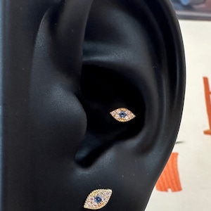 14K solid gold evil eye Piercing/14K gold stud earring /Tragus Piercing/piercing/Helix Earring/conch piercing/14K gold earring