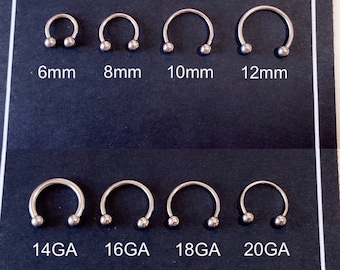 HorseShoe Barbell piercing, Cartilage, Rook, Helix, SEPTUM EXTERNALLY THREADED, nose ring, stud piercing 14G 16G 18G 20G horse shoe, earring