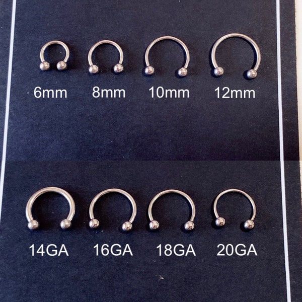 HorseShoe Barbell piercing, Cartilage, Rook, Helix, SEPTUM EXTERNALLY THREADED, nose ring, stud piercing 14G 16G 18G 20G horse shoe, earring