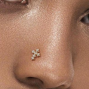 14K Gold Cross Nose Stud CZ | Dainty Nostril Piercing Jewelry | Minimalist Cartilage Nose Ring | Tiny Gold Nose Piercing Stud for Women