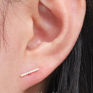 14K solid Gold CZ BAR earring/ 14K gold stud/14K gold earrings/CZ bar earring/studs earrings/long bar stud/earring sets/
