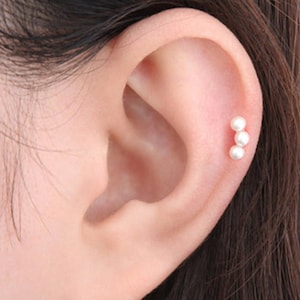 Pearl 14K rose gold Piercing, Bubble pearl stud earring, brass cartilage, 14K pearl earring, earring 14K, pearl piercing, Cartilage stud-10