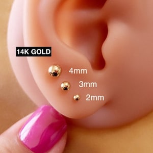 14K Gold ball stud earring, 14K gold jewelry, Minimalist earring, hypoallergenic stud, Dainty, 14K Layered earring, 14K gold stud earring