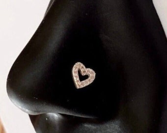 Heart nose piercing stud heart cartilage stud nose ring heart earring stud cz gem paved heart gift for her lovely stud N36