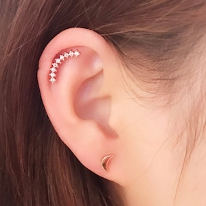 Curved Bar Nine Studs Piercing, Cartilage earrings, pierce, Tragus, helix, conch piercing, star stud earring, cute jewelry,minimalist,16G20G