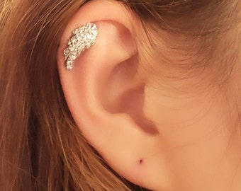 14Kt Gold Plated Tragus//Cartilage Stud Fairy Dangle with Clear CZ Paved Wings