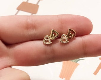 Double heart Earring/ Tiny Earring/ Cute Earring/ Stud Earring/
