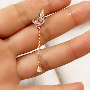 moonlight 14K rose gold pin Piercing/14K gold-pin CZ stud earring /Tragus Piercing/CZ piercing/Helix Earring/conch piercing-G6
