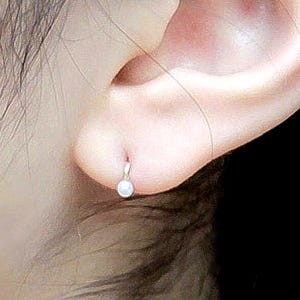 14K solid Gold tiny pearl hook style earring 14K gold stud earring minimalist pearl earring 14K gold pearl earring stud gift for women -G6