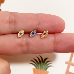 Sterling Silver Evil Eye Cartilage Barbell: Helix Conch Piercing