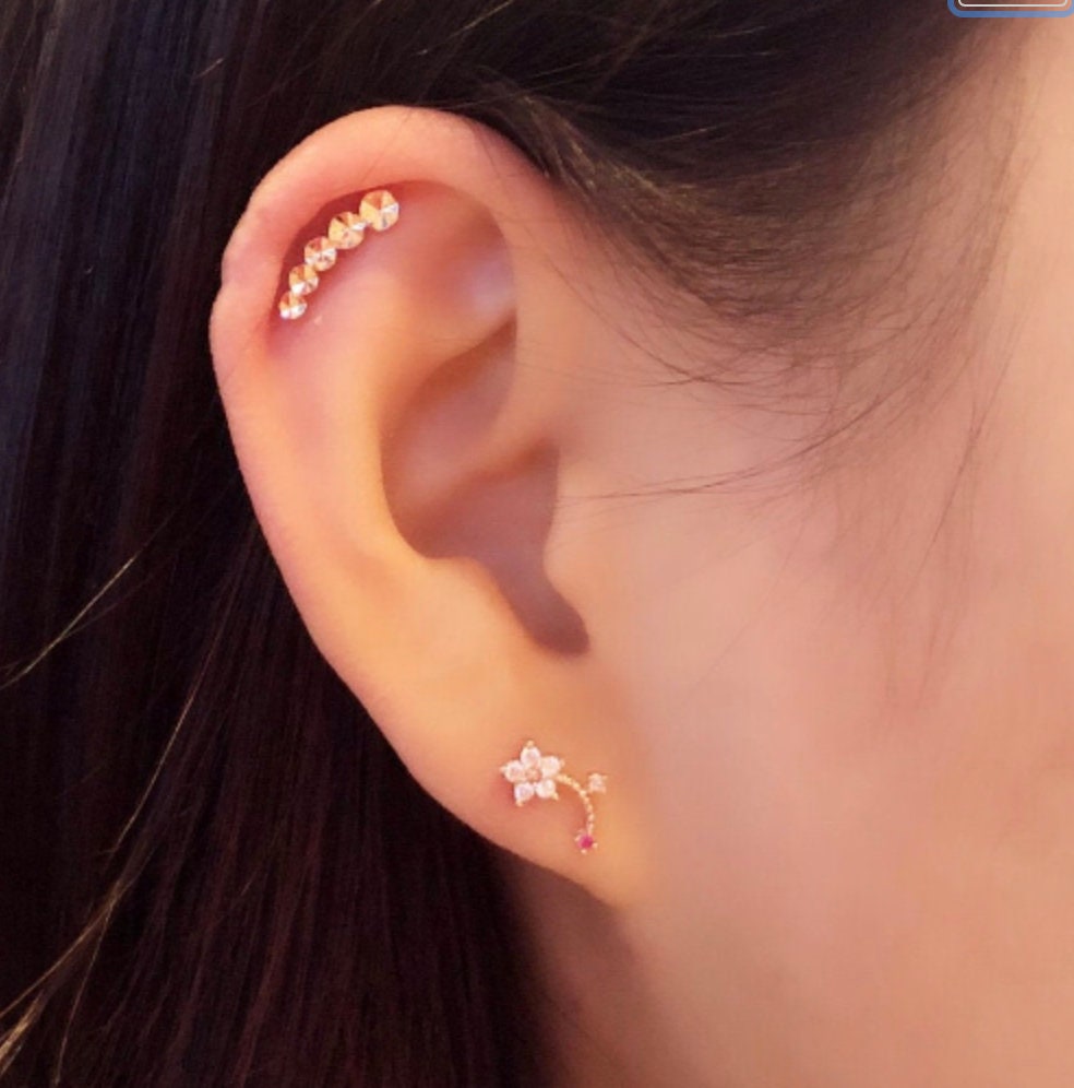 Orecchini A Perno Per Cartilagine 16G (1,2mm) In Oro Rosa Con Zirconi - Acciaio Chirurgico Ipoallergenico, Coppia