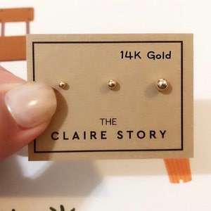 14K Gold simple dot trio stud earring, 14K Layered earring set, 14K gold,Minimalist, hypoallergenic, Dainty, CZ stud ,14K gold stud jewelry