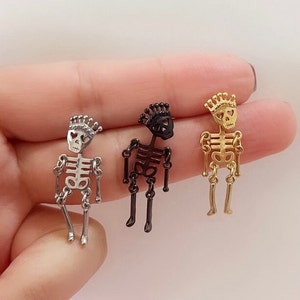 Skeleton Dangle Stud Earrings/Cartilage earring/Skull earring/  skeleton piercing/ Tiny Stud Earrings/halloween earring/
