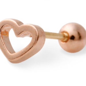 Heart 14K rose gold pin Piercing, Layered earring, Brass, 14K stud jewelry, pierce, Cartilage, Tragus, helix, conch earring, minimalist - 1