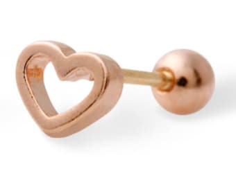 14K Rose Gold Heart Piercing: Cartilage Tragus Conch Earring