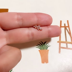 CZ Leaf 14K roségouden pin piercing/14K goud-pin CZ stud oorbellen /Tragus piercing/CZ piercing/Helix Earring/conch piercing/stud earring-G75