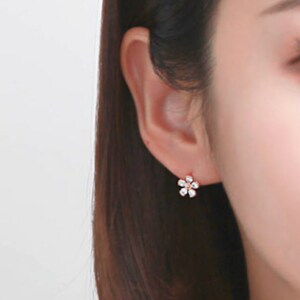 14K Rose Gold pin Round flower  hoop earring /CZ hoop earring /cartilage /Tragus/Daith earring /Hoop piercing/hoop earring/ earrings -27