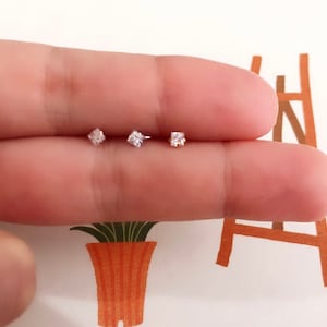 May include: Three small, clear, square-shaped rhinestones on a finger, likely for use as nose rings.
