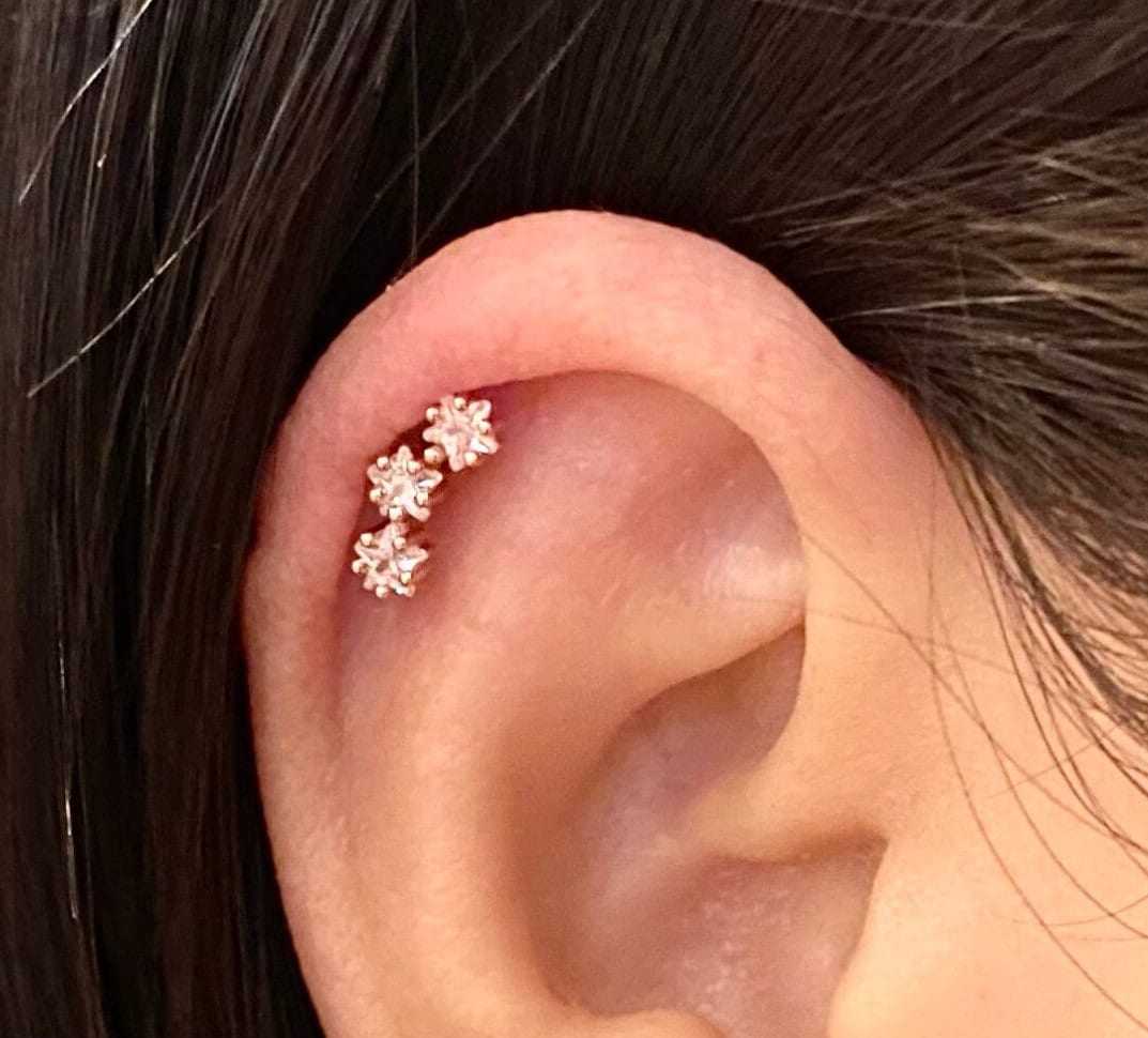 【mimi】TripleArrow Star Earring Curved Small Three-star Zircon Ear Studs, Minimalist Women's Studs