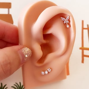 Best CZ piercing set/Butterfly with tear Drop Dangle+Tiny triple star/Conch/Cartilage earring/CZ stud/Tragus /Helix Earring/conch piercing