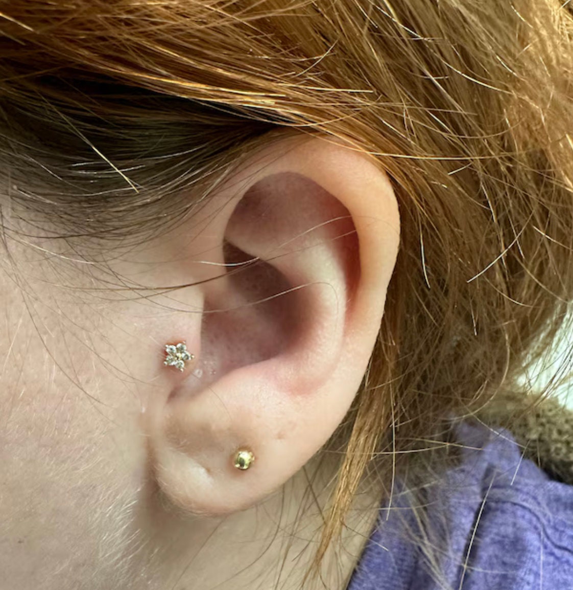 Orecchini A Fiore Di Ciliegio Rosa Con Zirconia | Perno In Ottone Placcato, Ipoallergenici - 2