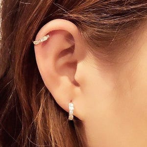 14K solid Gold CZ Hoop earring /CZ hoop piercing /cartilage earring/Tragus piercing/Rook/CZ hoop/14K gold cz/ cz hoop/ Hoop earring/ G2