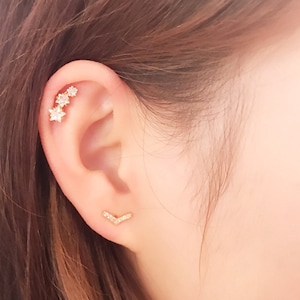 Piercing pequeno estrela tripla, piercing, tragus hélice concha cartilagem piercing, brinco estrela, brincos de pino, brinco pequeno pino, presente para ela