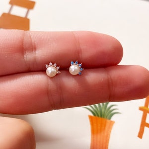 14K Rose Gold Pearl Crown Stud Earring: Tragus, Helix, Conch Piercing