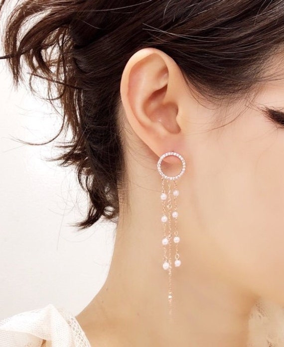Circle Pearl Dangle Earring Unique Style Long Drop Earring silver Pin Earring Party Earring earrings Dangle studs earrings gift for Her Etsy Canada