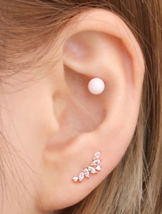 Sparkle Piercing–14K Rose Gold Pin,DaintyCartilage Earring, Super Sparkly Stud, Bestseller, Most Reviewed, Gift for Her,Layered earring  -7