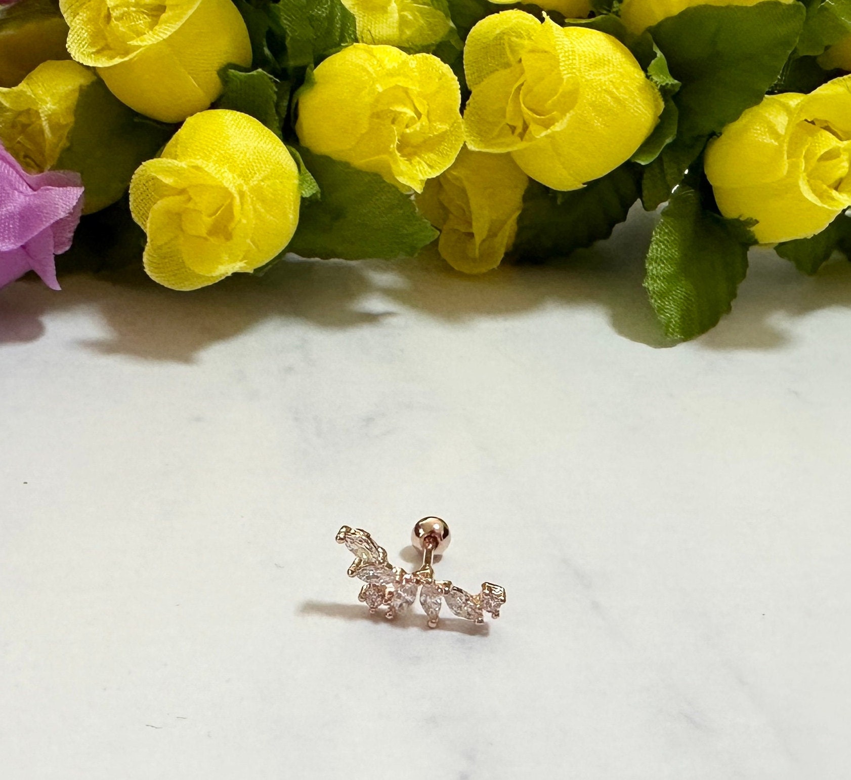 Sparkle Piercing–14K Rose Gold Pin,DaintyCartilage Earring, Super Sparkly Stud, Bestseller, Most Reviewed, Gift for Her,Layered earring  -7