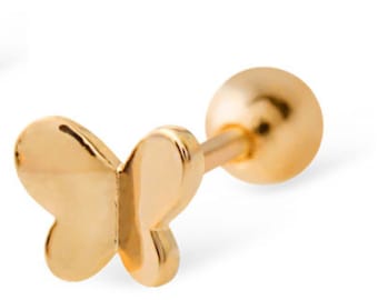 14K Gold Butterfly Piercing: CZ Brass Stud Earring
